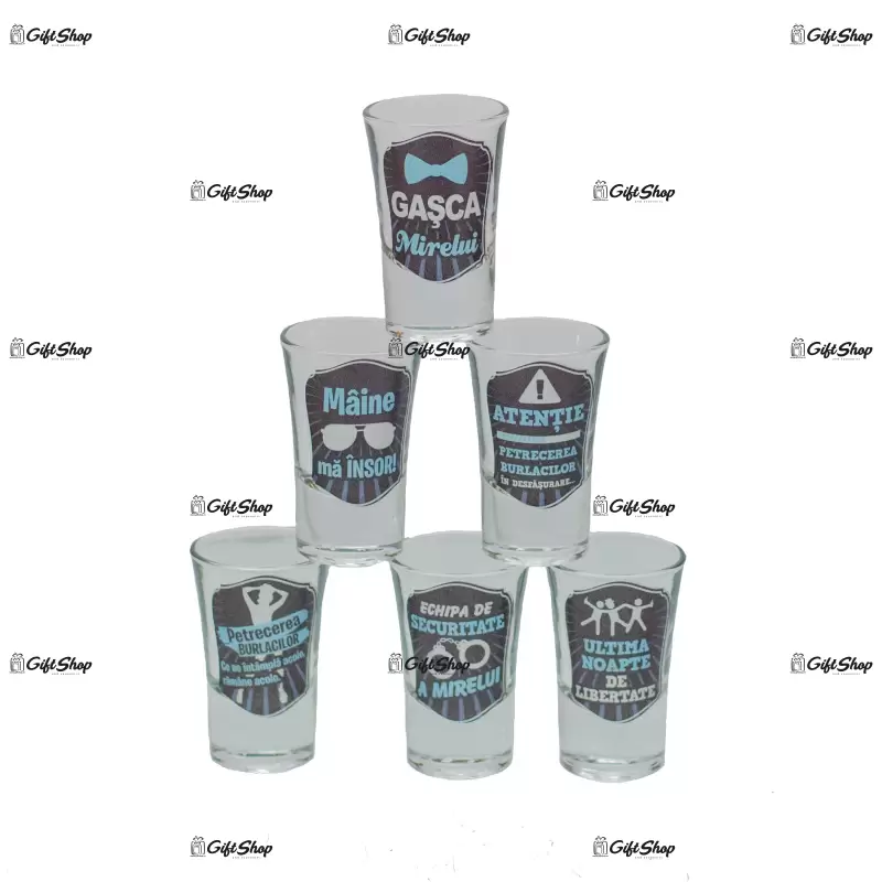 Petrecerea burlacilor, set 6 pahare pentru tarie